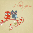 Vector: Valentine love card with owls and hearts Valentine love card with owls and hearts