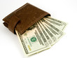 brown wallet with dollars