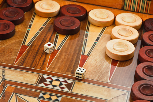 Photo: 2 dice on the backgammon desk 2 dice on the backgammon desk