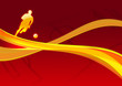 Dynamic golden football player with football pitch as background Dynamic golden football player with football pitch as background