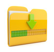 Yellow folder 3D icon. Date downloading concept. Isolated on whi