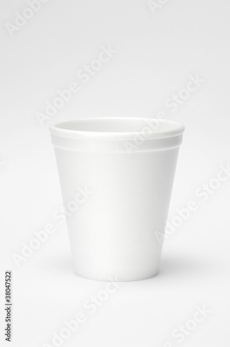 Photo: Styrofoam disposable cup with white background Styrofoam disposable cup with white background