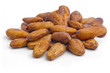 Raw cacao beans isolated on white background.