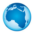 World map. African, european and asian view.