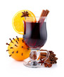 Mulled wine with spices isolated on white