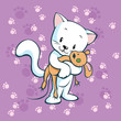 cute kitty hold mouse