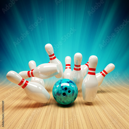 Illustration: Bowling Strike blau Bowling Strike blau