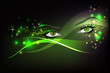 Dark background with green glamour shining eyes. Dark background with green glamour shining eyes.