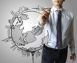 young man drawing in a whiteboard the keys for success