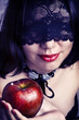 Sexy woman face closeup with black lace mask