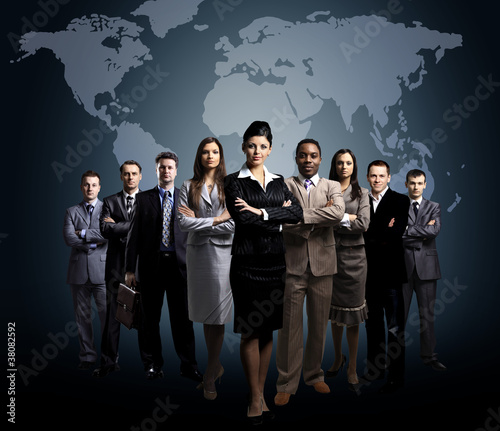 Photo: business people team with world map business people team with world map