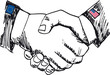 Vector: Alliance between countries. Sketch of business hand shake betwee Alliance between countries. Sketch of business hand shake betwee