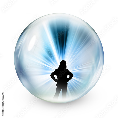 Illustration: Silhouette of woman in sphere Silhouette of woman in sphere
