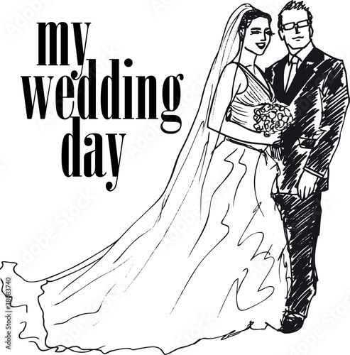 Sketch of Bride and groom Vector illustration