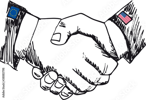 Vector: Alliance between countries. Sketch of business hand shake ...