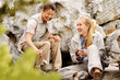 Young women relaxing after a days hike