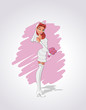 Beautiful sexy redhead cartoon bride holding wedding bouquet Beautiful sexy redhead cartoon bride holding wedding bouquet