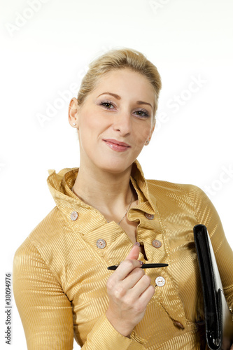 Foto: portrait blonde woman on white background portrait blonde woman on white background