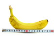 Large banana and measuring tape on white background