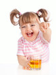 Photo: little girl drinking apple juice little girl drinking apple juice