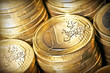Columns of one euro coins. Selective focus. Columns of one euro coins. Selective focus.