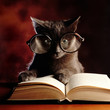 kitty reading a book