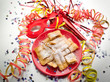 carnival fritters on red dish carnival fritters on red dish