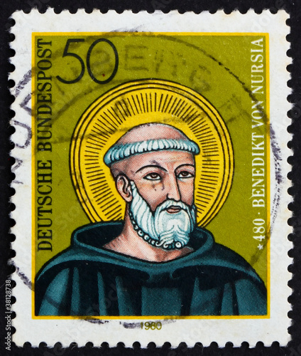 Photo: Postage stamp Germany 1980 St. Benedict of Nursia Postage stamp Germany 1980 St. Benedict of Nursia