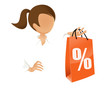 woman holding a discount shopping bag isolated on white
