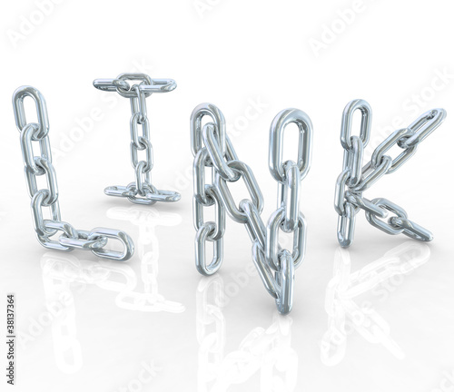 Illustration: Link Metal Chain Links Connected in Word Link Metal Chain Links Connected in Word