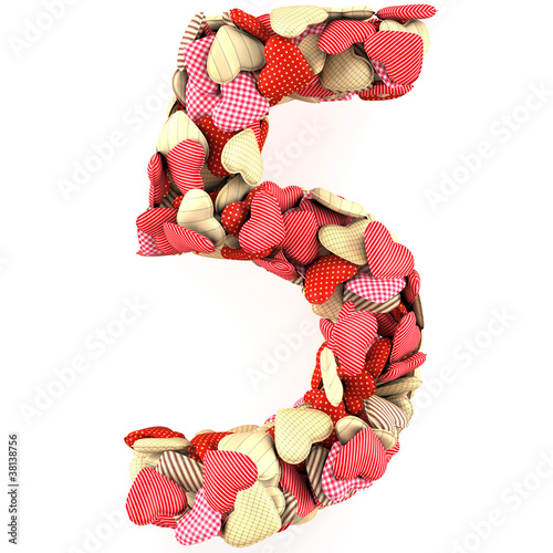 Photo: Number Five, made from soft cushions in the shape of Hearts. Iso Number Five, made from soft cushions in the shape of Hearts. Iso