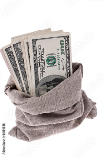 Photo: Dollar Geldscheine in einem Sack Dollar Geldscheine in einem Sack