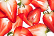 Back projected appetizing strawberry slices.