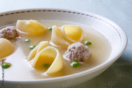 Photo: Catalan cuisine. Soup with meat of the pot Catalan cuisine. Soup with meat of the pot