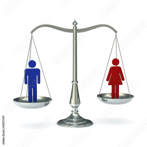 Illustration: scales with man and woman figures scales with man and woman figures