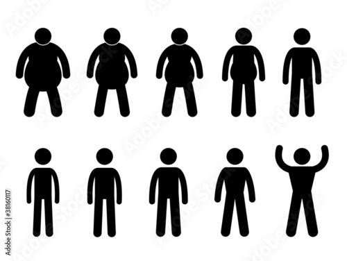 Vector: Fat to Thin Process and Thin to Muscular Pictogram Fat to Thin Process and Thin to Muscular Pictogram