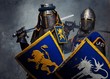 Medieval knights on grey background.