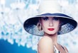 Woman in hat retro portrait.