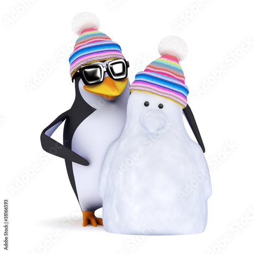 Illustration: 3d Penguin and his new buddy Snowpenguin 3d Penguin and his new buddy Snowpenguin