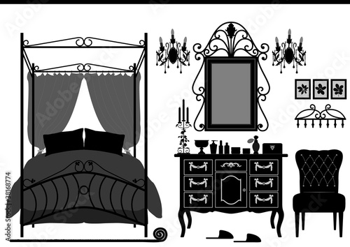 Vector: Royal Bedroom Room Old Antique Victorian Furniture Royal Bedroom Room Old Antique Victorian Furniture