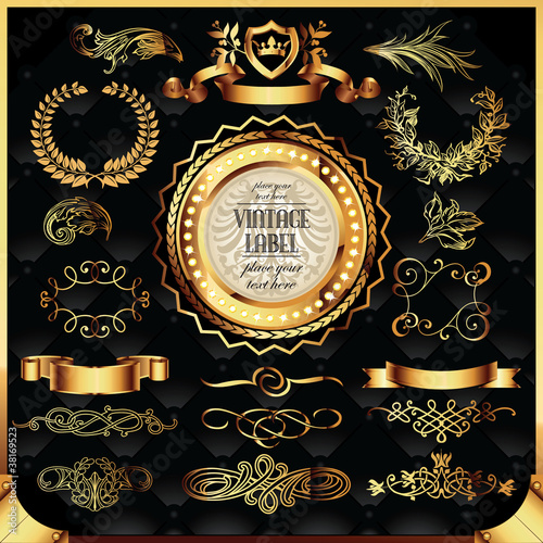 Vector: vector set of golden labels and page decoration elements vector set of golden labels and page decoration elements