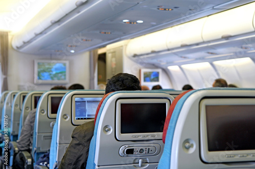 Photo: interior of pasanger airplane with the seats interior of pasanger airplane with the seats