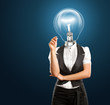 Lamp Head Businesswoman Writing Something