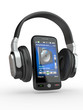 Mobile phone with headphones. 3d Mobile phone with headphones. 3d