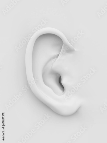 Illustration: White soft human ear. 3d White soft human ear. 3d