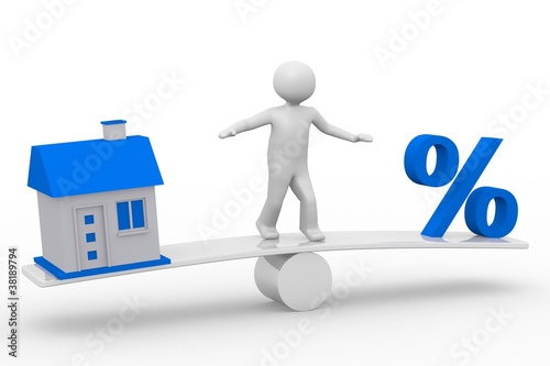 Illustration: Haus-Zins-Balance 3d Haus-Zins-Balance 3d