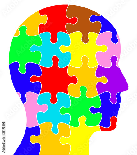 Illustration: Profile of a head showing coloured jigsaw/puzzle pieces Profile of a head showing coloured jigsaw/puzzle pieces
