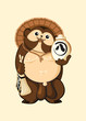 Tanuki (Japanese raccoon dog) with sake bottle