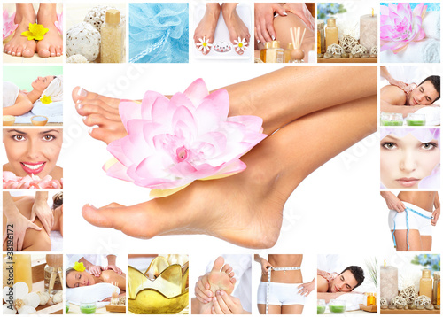 Foto: Spa massage. Legs with flower. Spa massage. Legs with flower.