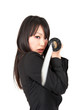 asian businesswoman with japanese sword